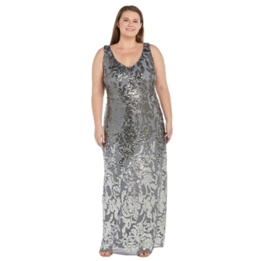 R M Richards Gunmetal Ombré Sequin Party Cocktail Formal Dress Plus sz 18W New!